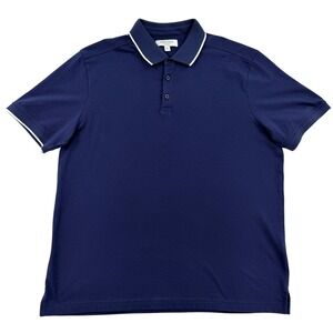 Nordstrom Tech-Smart Men Navy Blue Tipped Polo Shirt Size Large Stretch Cotton